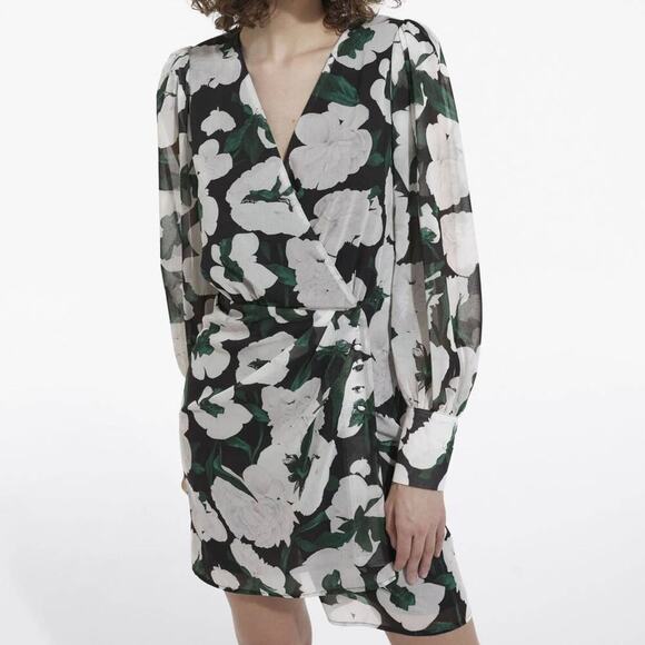 The Kooples Floral Ecru Short Printed Black Dress 2 - Picture 1 of 11